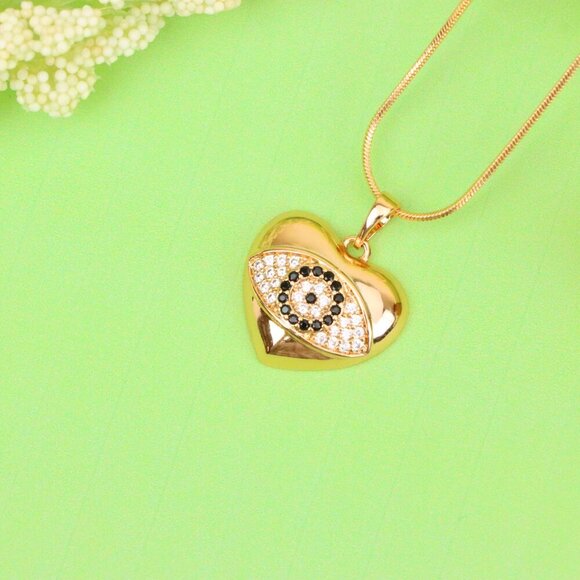 "Heart Evil Eye Rose Gold Pendant with Crystals, XPPT1582 - Picture 2 of 13